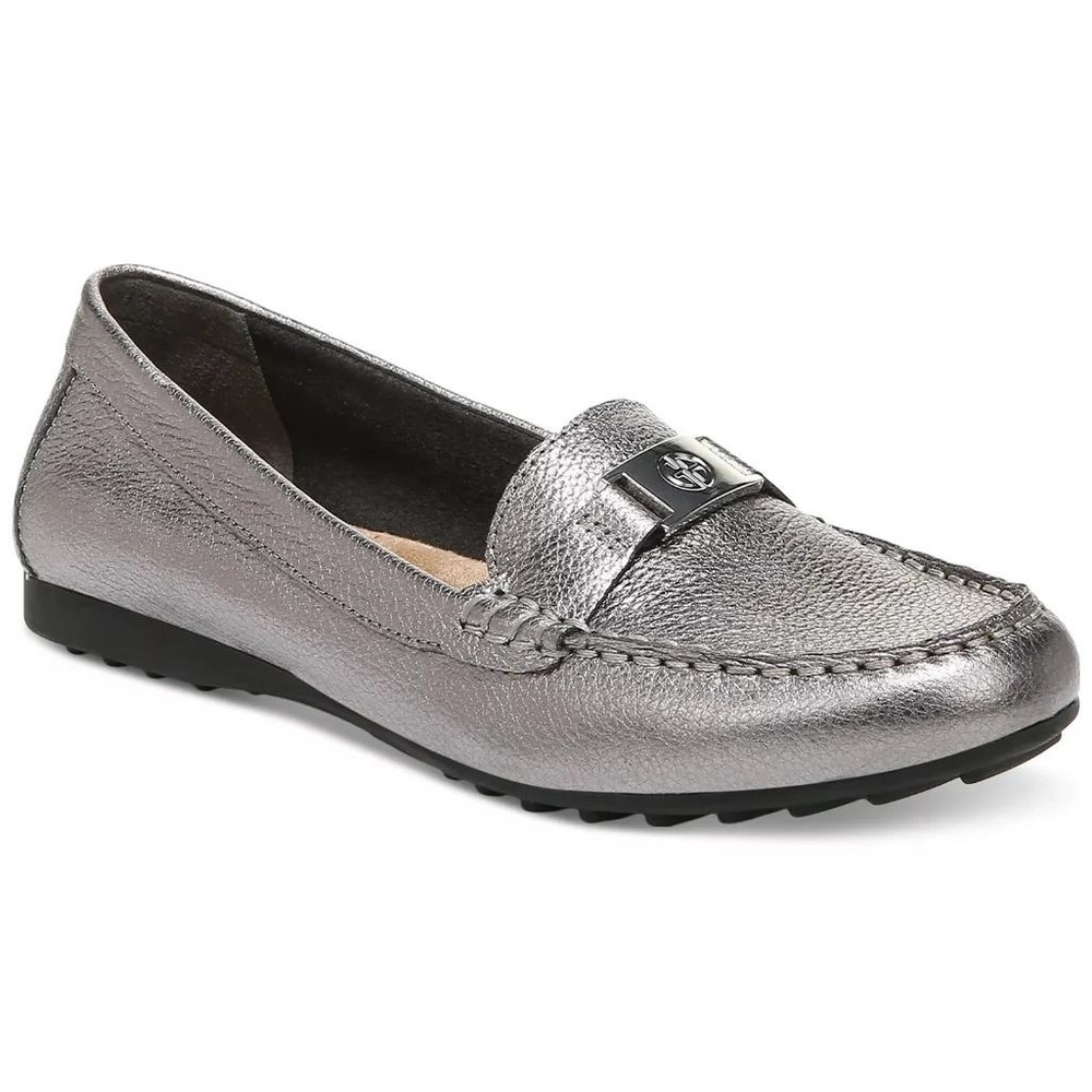 Giani Bernini Daynaa Metallic Silver Leather Memory Foam Loafers Womens Size 8 M